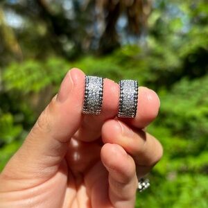 18K White Gold Plated Stainless Steel Diamond Hoop Earrings